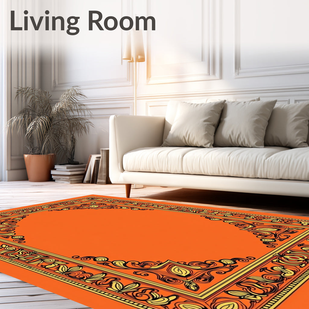 Orange and Gold Floral Border Rug