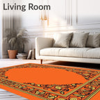 Orange and Gold Floral Border Rug