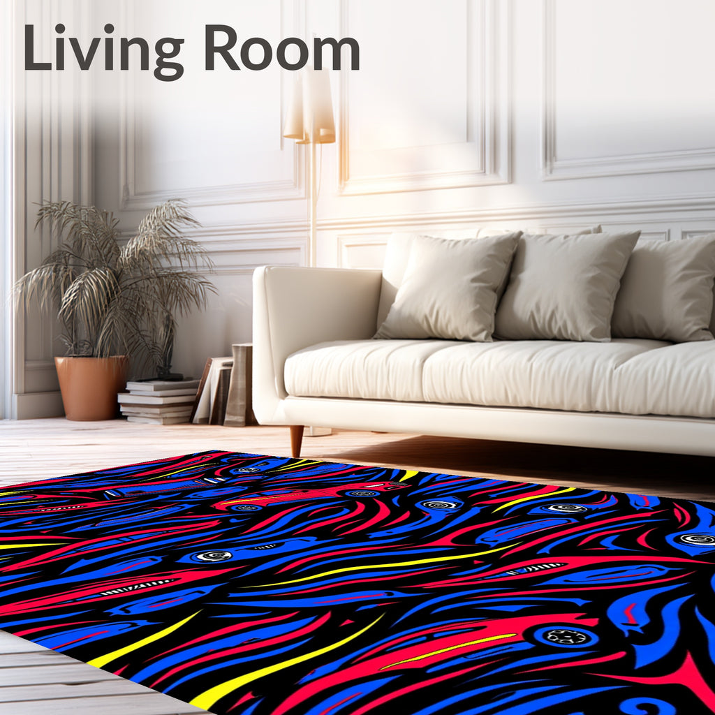 Retro Red Blue Yellow Car Overlap Rug