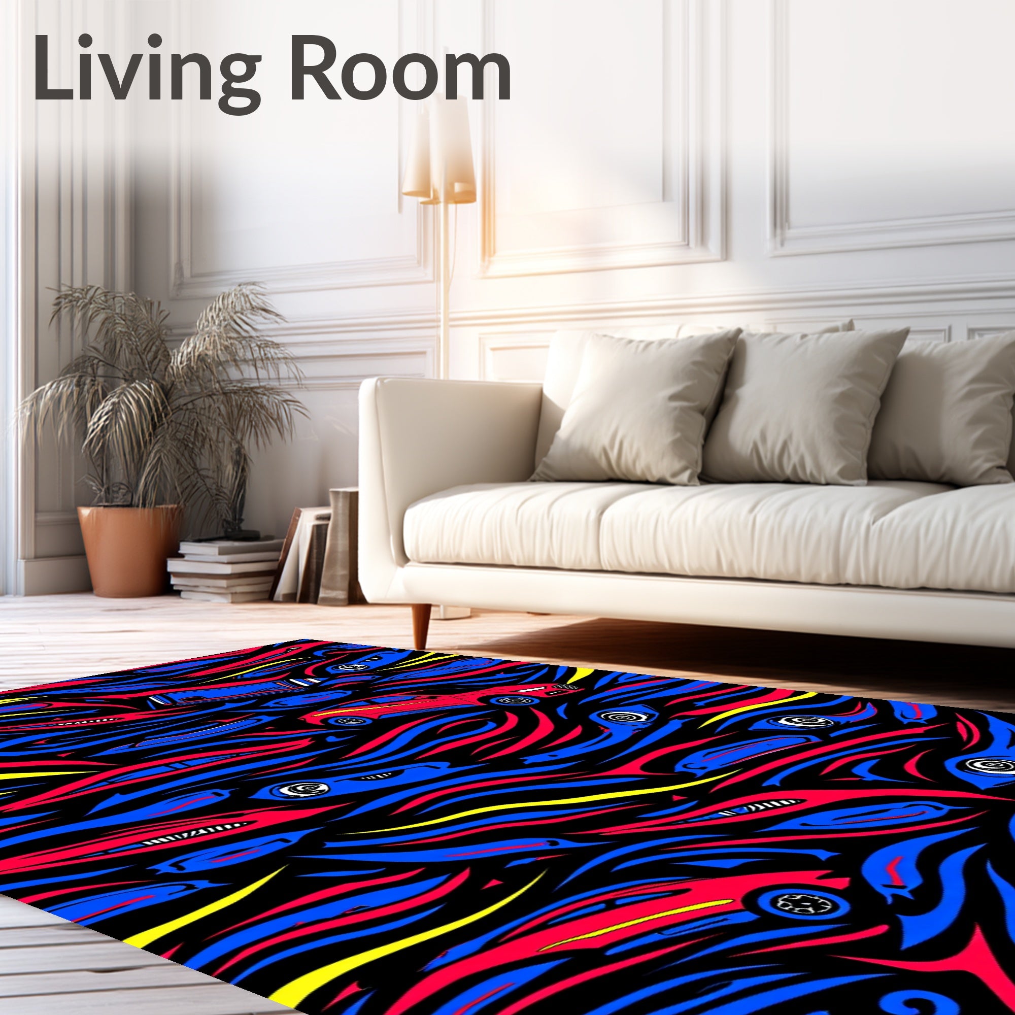 Retro Red Blue Yellow Car Overlap Rug