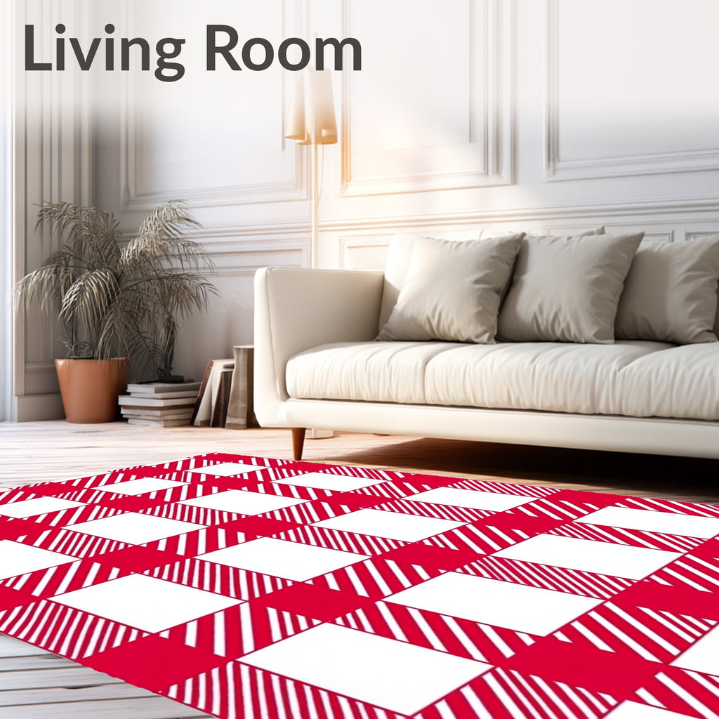 Red White Gingham Checkered Squares Rug