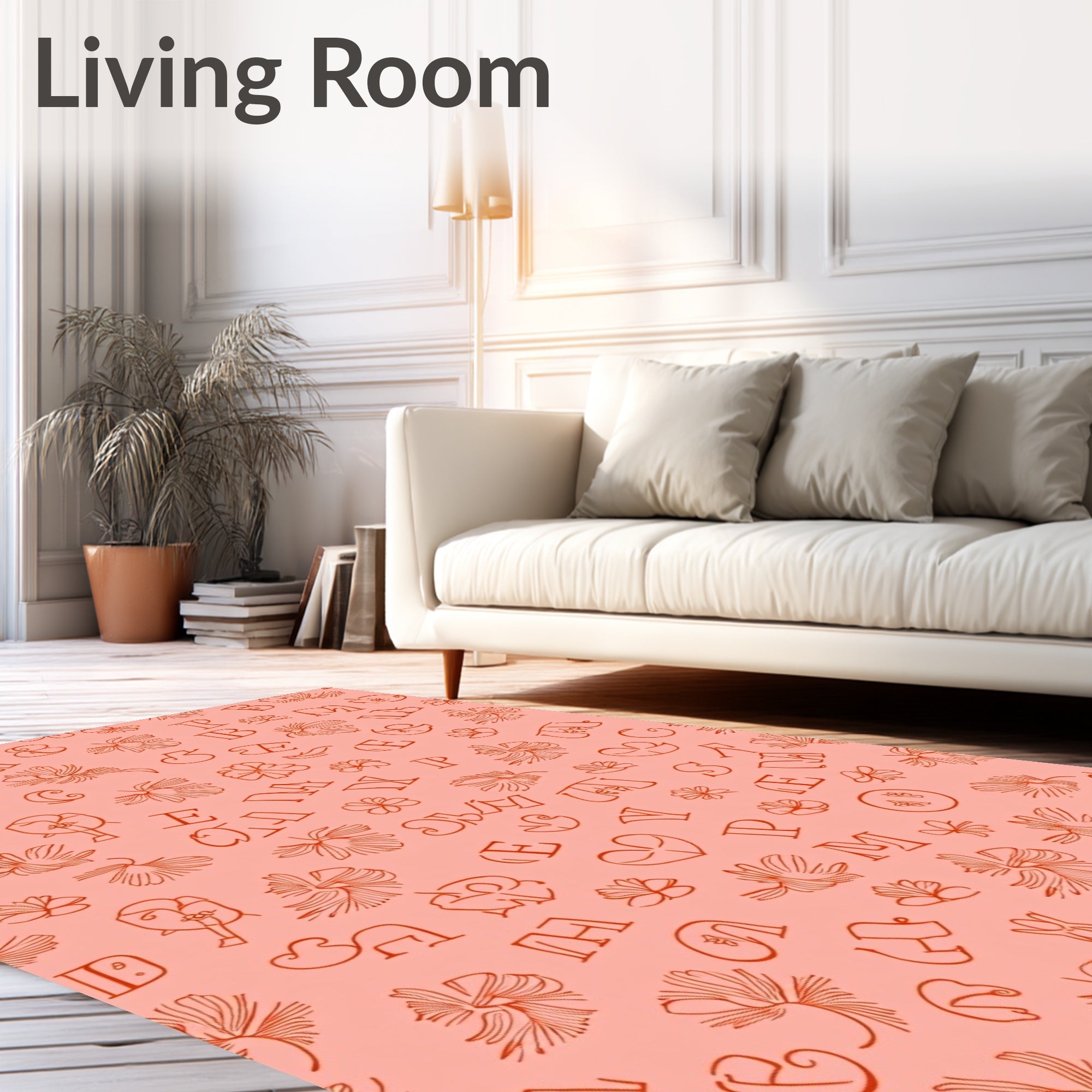 Coral Pink Alphabet Floral Scatter Rug