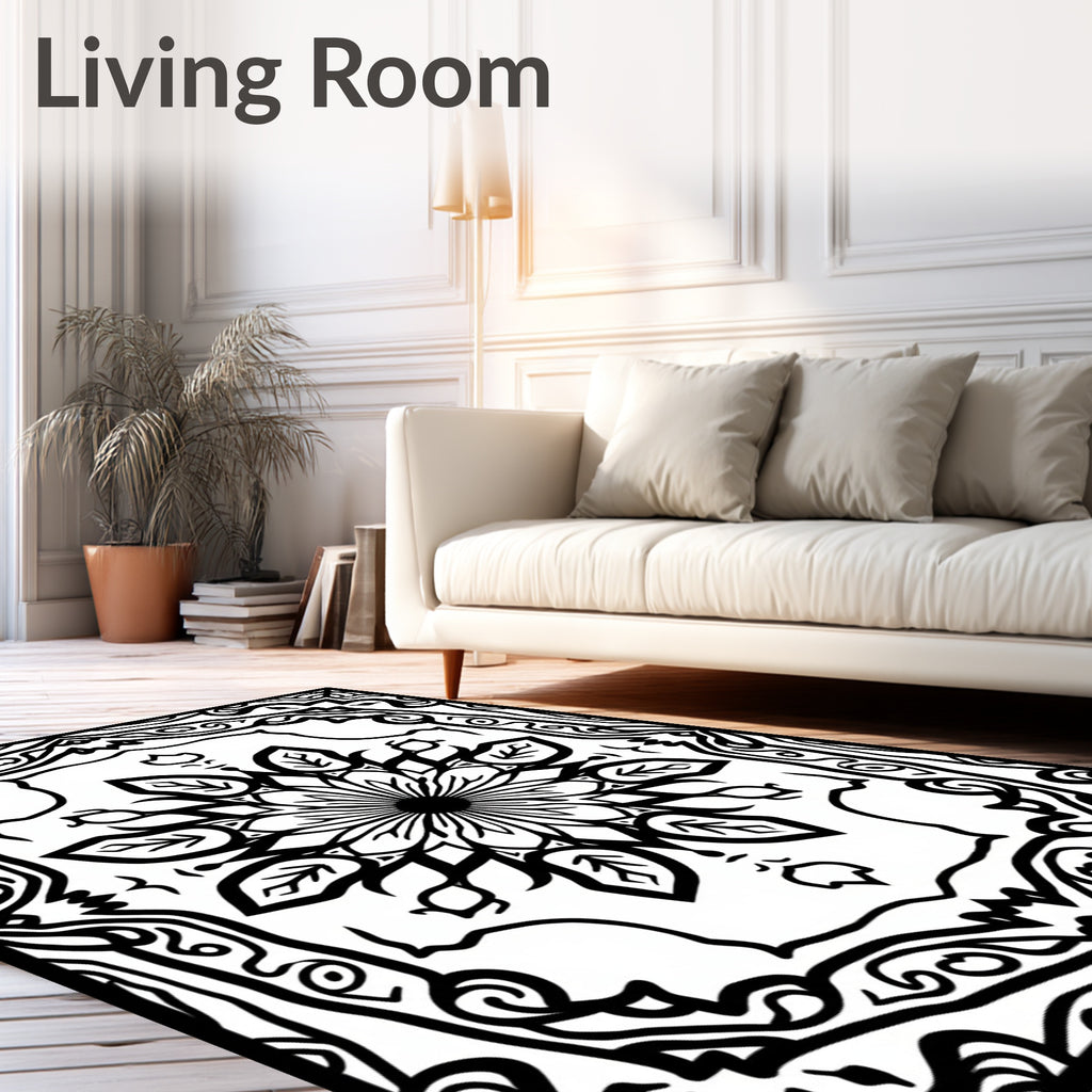 Bold Black Floral Medallion Frame Rug