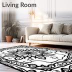 Bold Black Floral Medallion Frame Rug