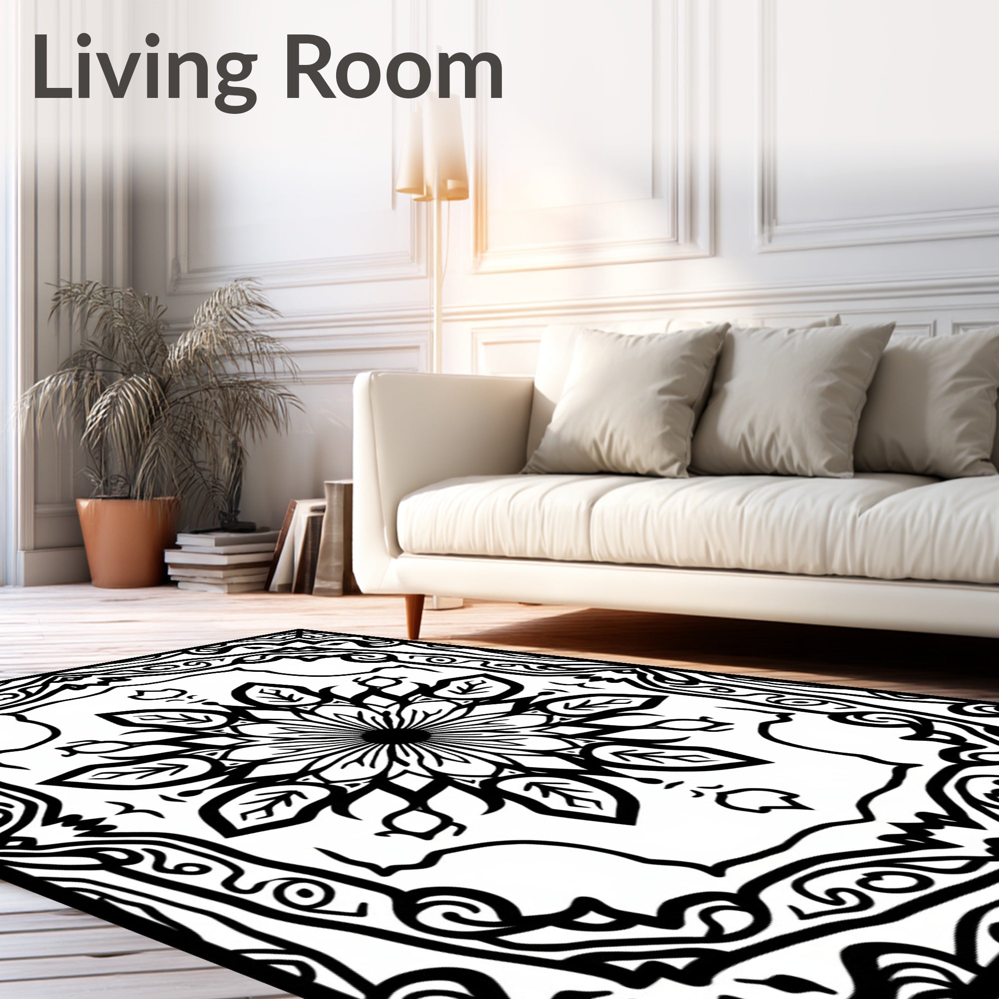Bold Black Floral Medallion Frame Rug