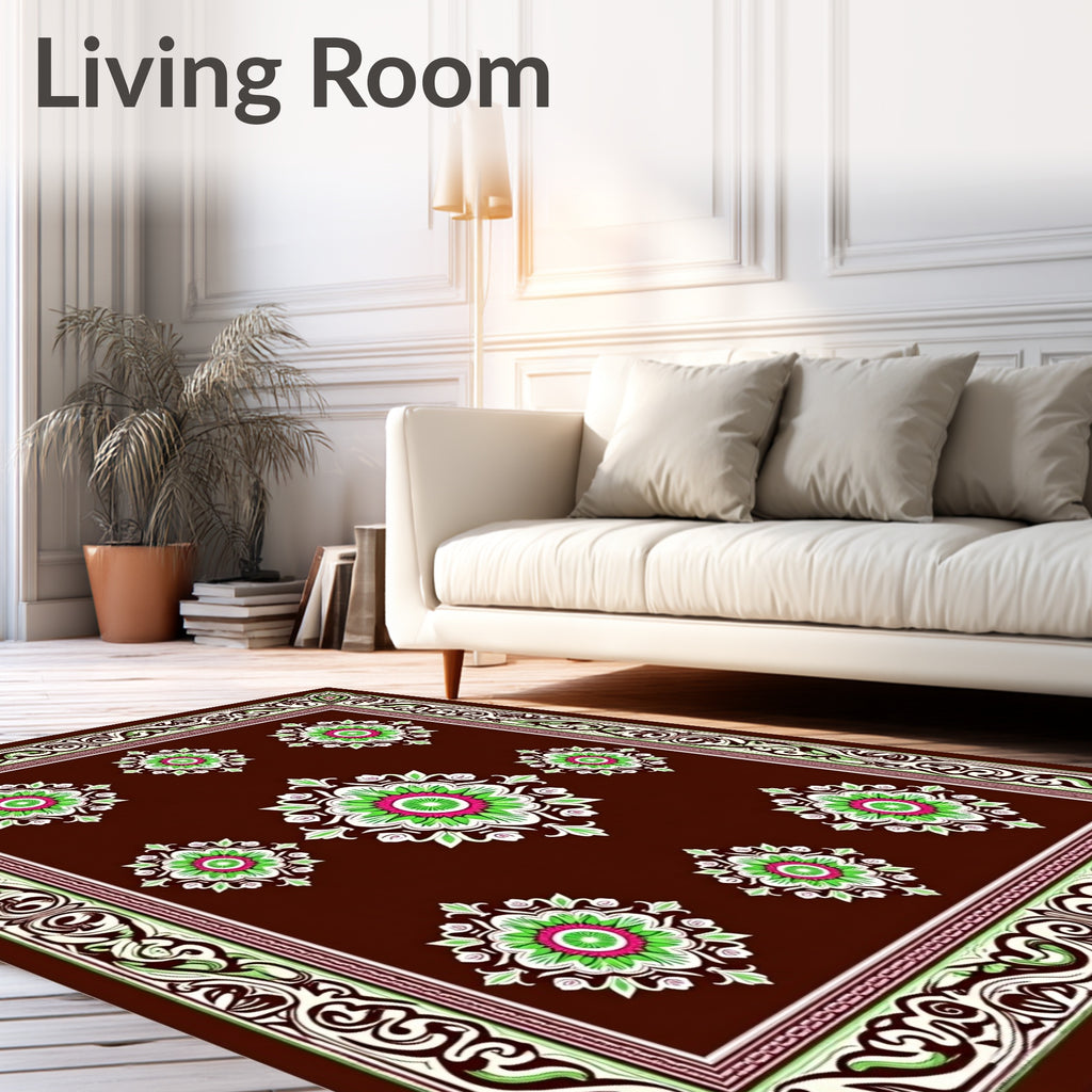Rich Crimson Bloom Border With Accents Rug