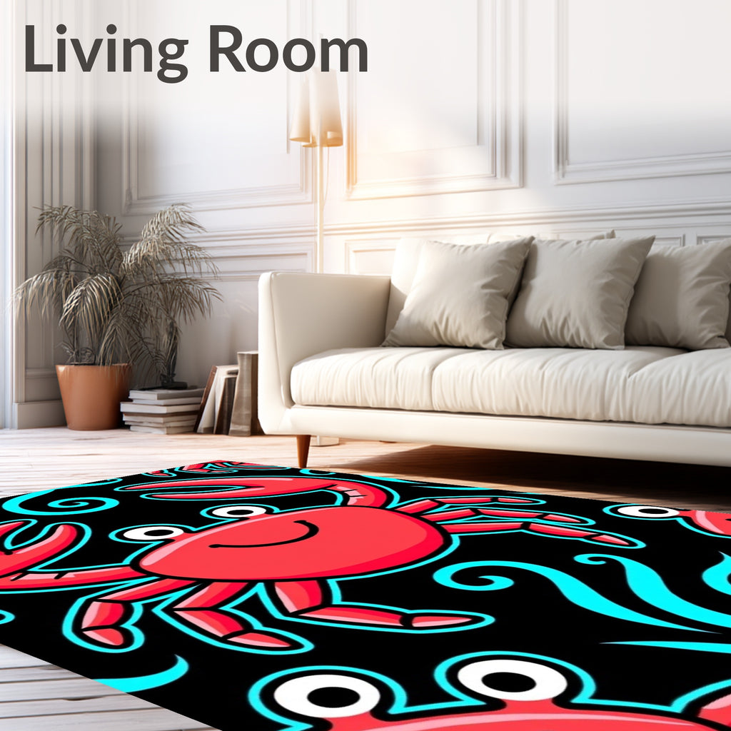 Cute Red Crab Swirls On Black Rug