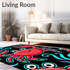 Cute Red Crab Swirls On Black Rug