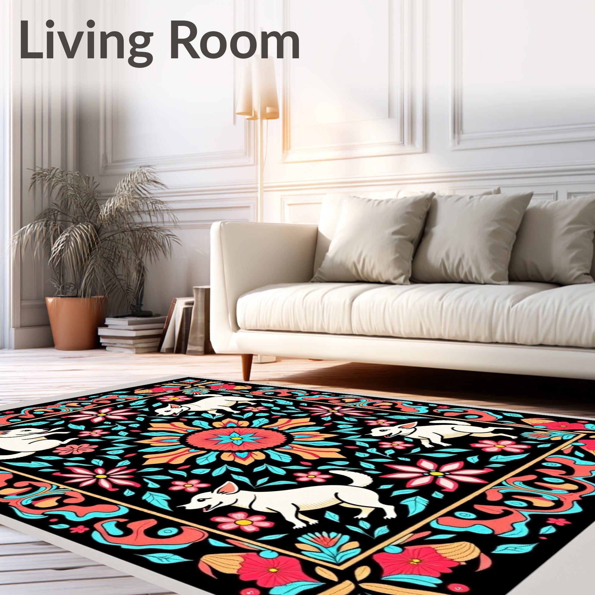 Vibrant Floral Dog Medallion Rug