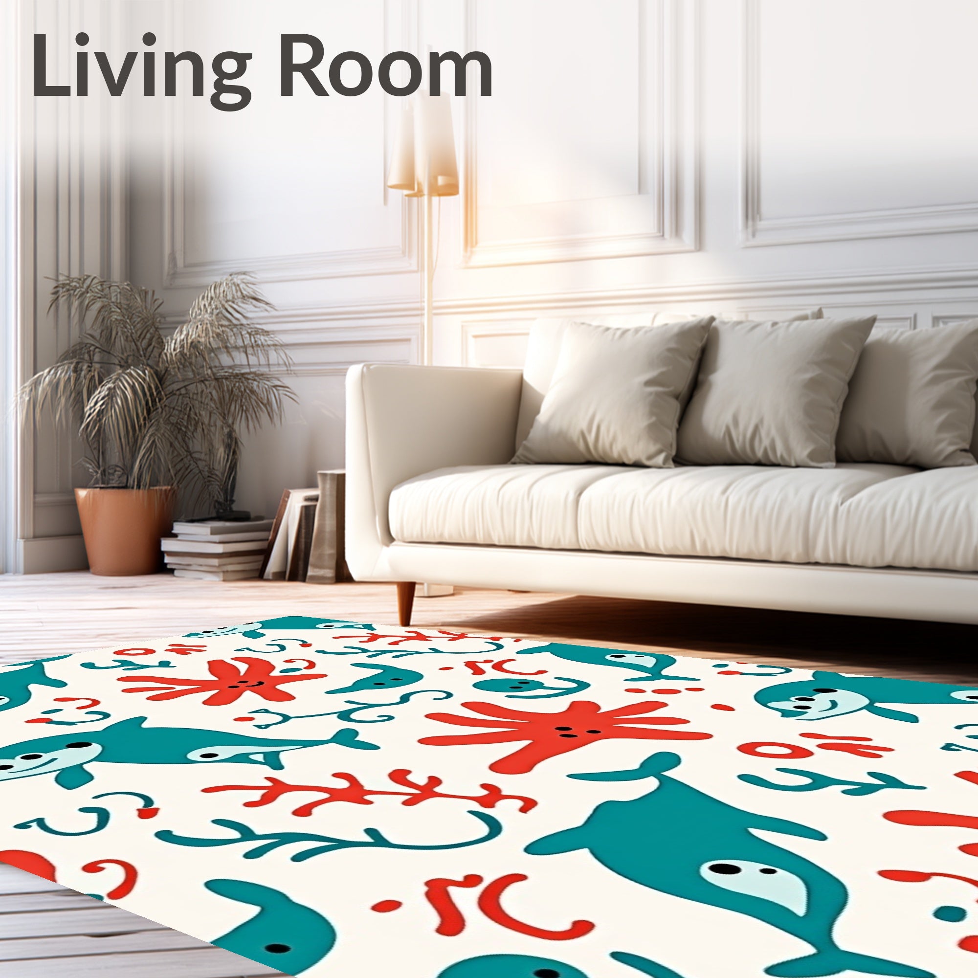 Cute Teal Dolphin Coral Sea Life Rug