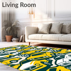 Yellow White Cars Racing Flags Rug