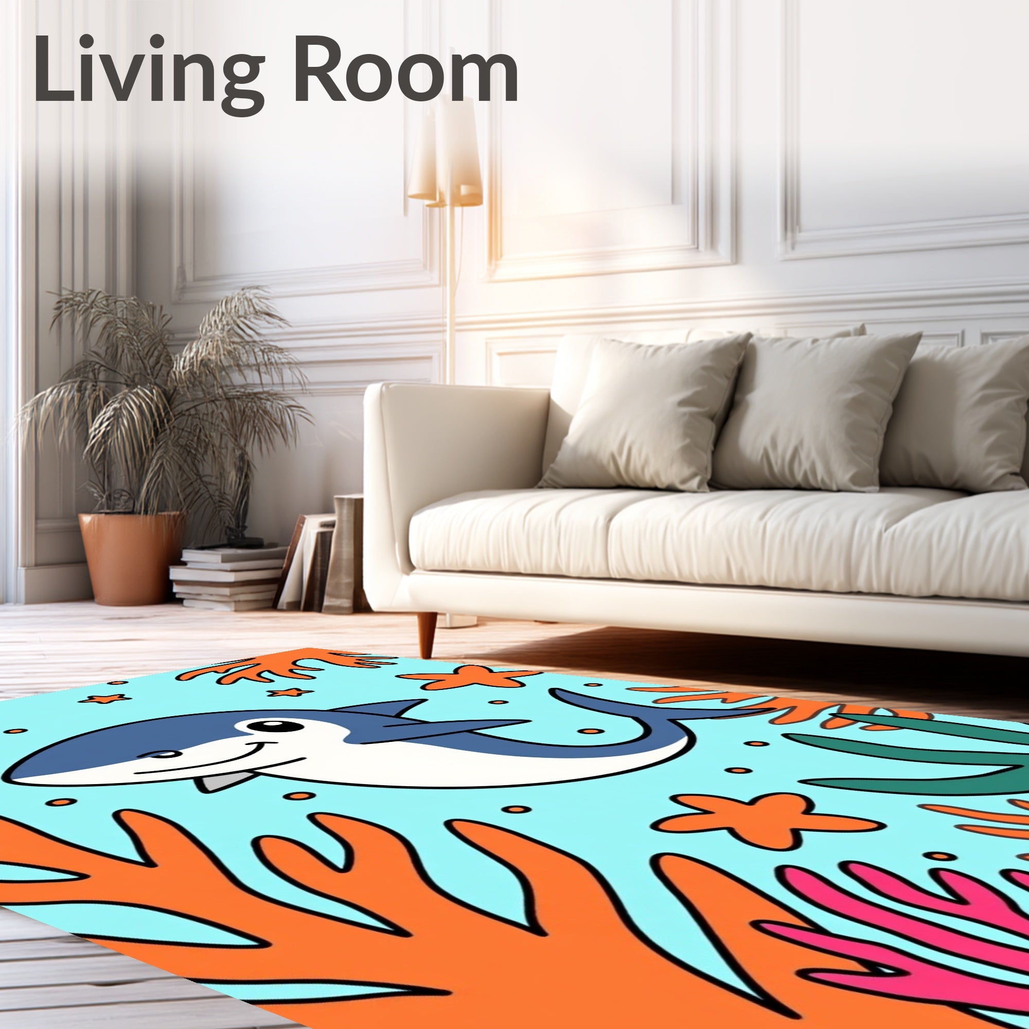 Happy Blue Shark Coral Reef Rug