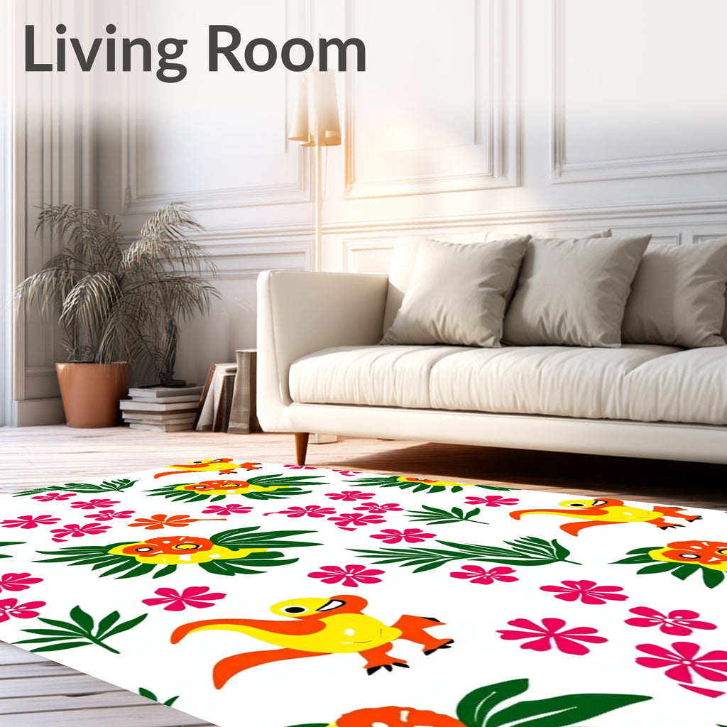 Whimsical Yellow Dinosaur Floral Garden Rug