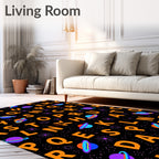 Cosmic Alphabet Orange Planets Black Rug
