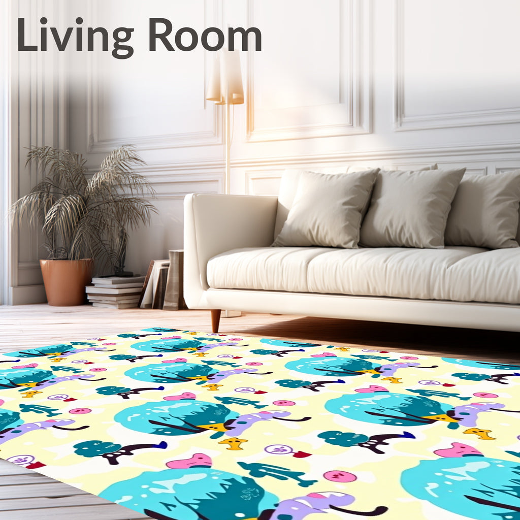 Whimsical Teal Creatures Pastel Landscape Rug