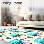 Whimsical Teal Creatures Pastel Landscape Rug