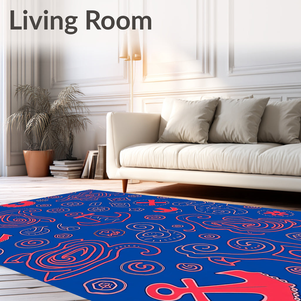 Coral Red Nautical Collage Rug