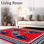 Bold Navy Lions Red Medallion Border Rug