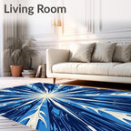 Deep Blue White Sunburst Feathers Rug