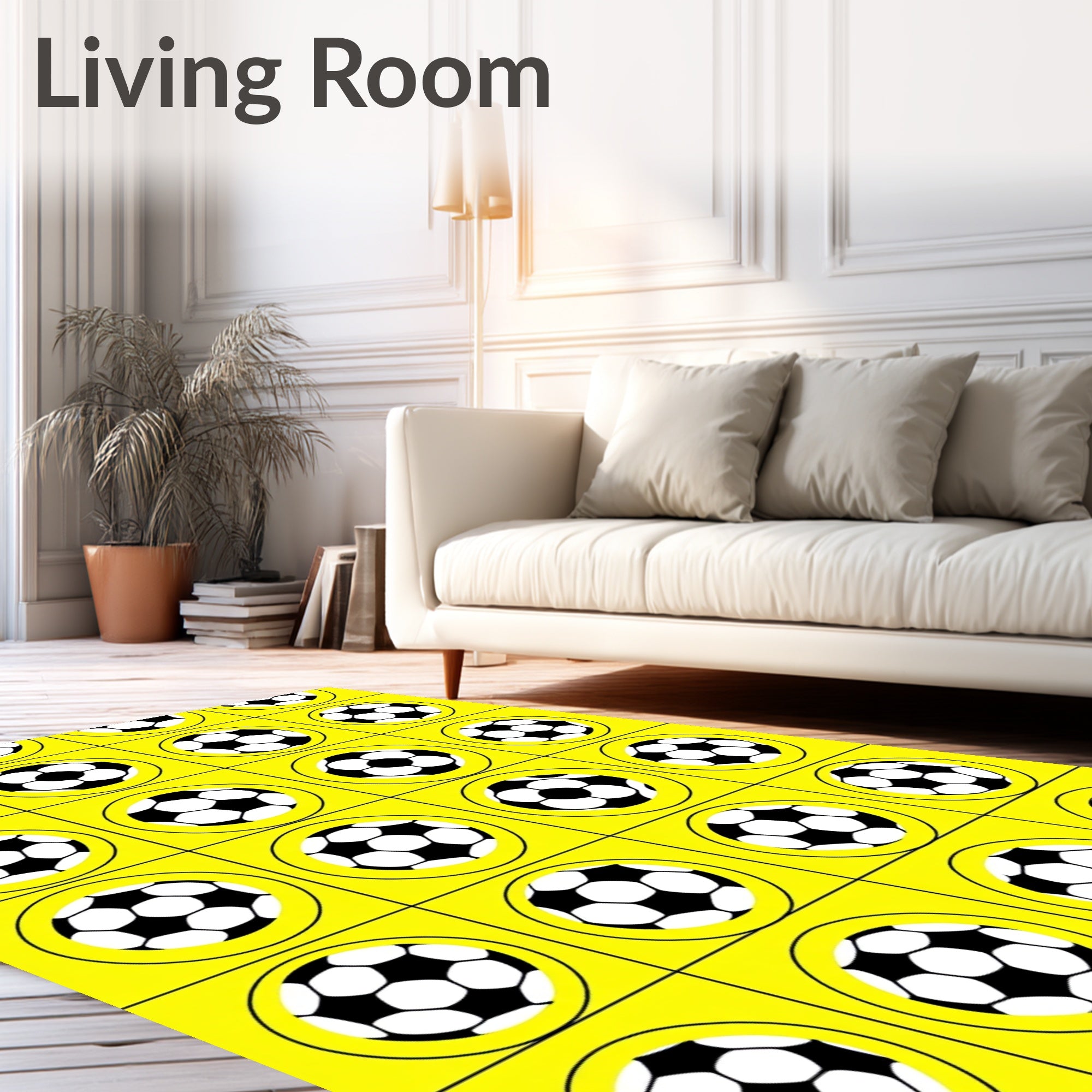 Classic Soccer Ball Yellow Grid Rug