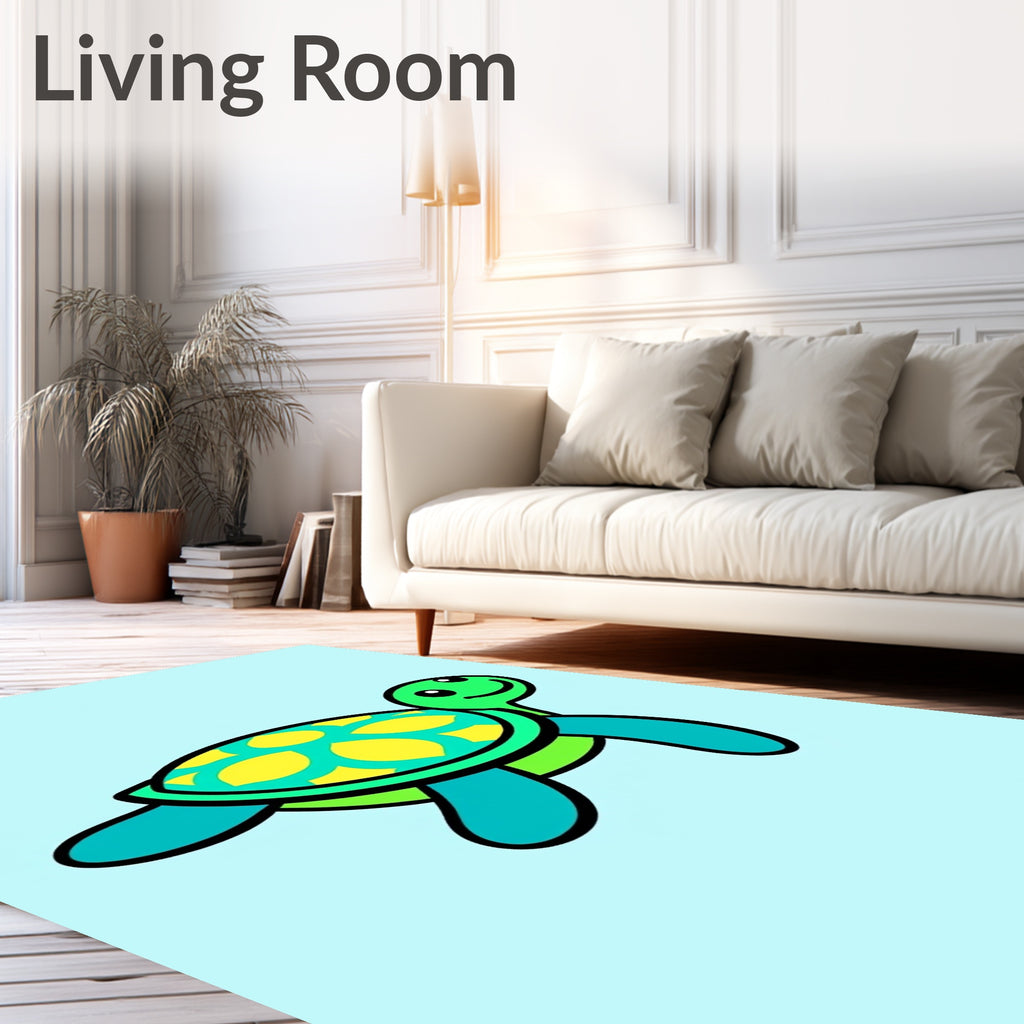 Cute Blue Green Yellow Turtle Rug