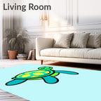 Cute Blue Green Yellow Turtle Rug