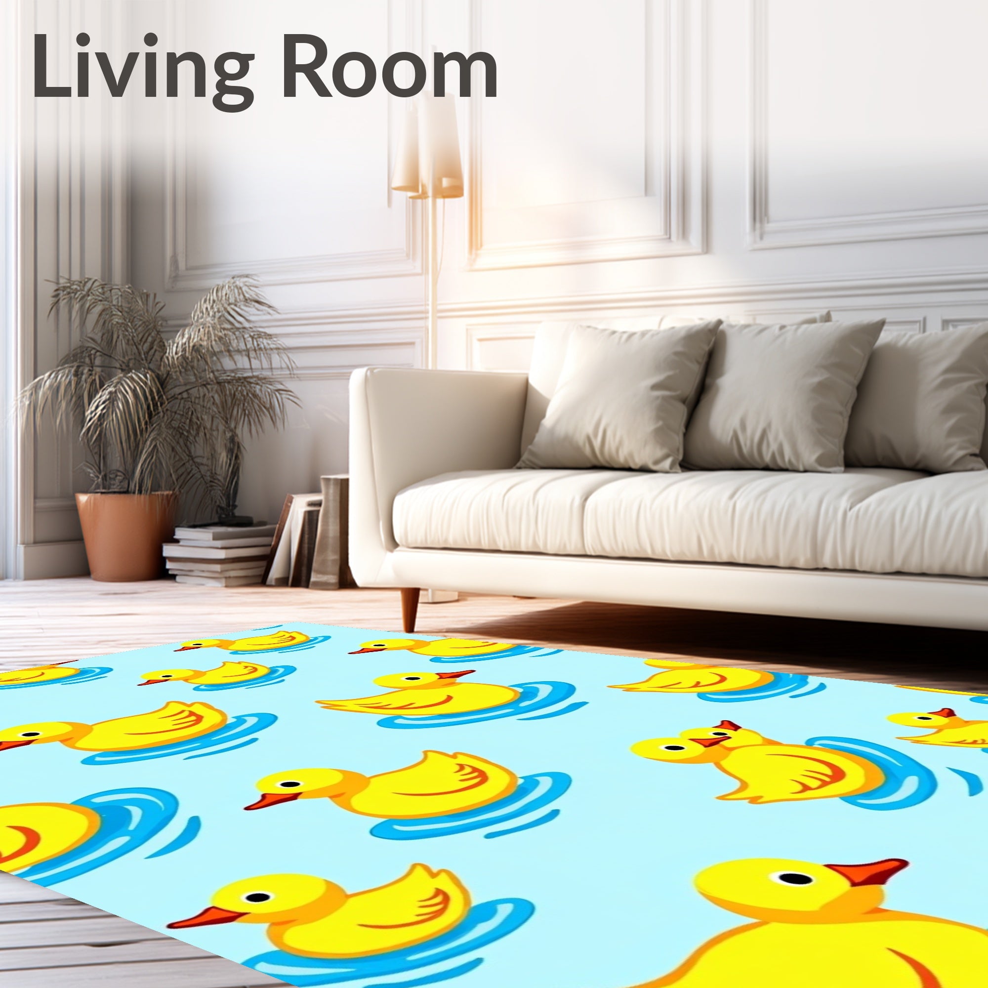 Playful Yellow Ducklings Blue Water Rug