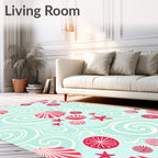 Aqua Red Seashell Starfish Swirls Rug