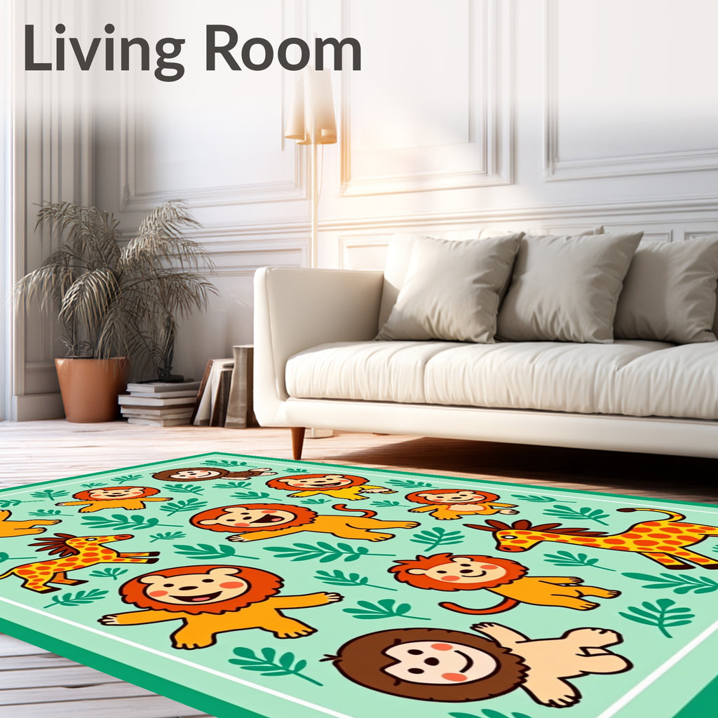Playful Lions Giraffes Jungle Animals Rug
