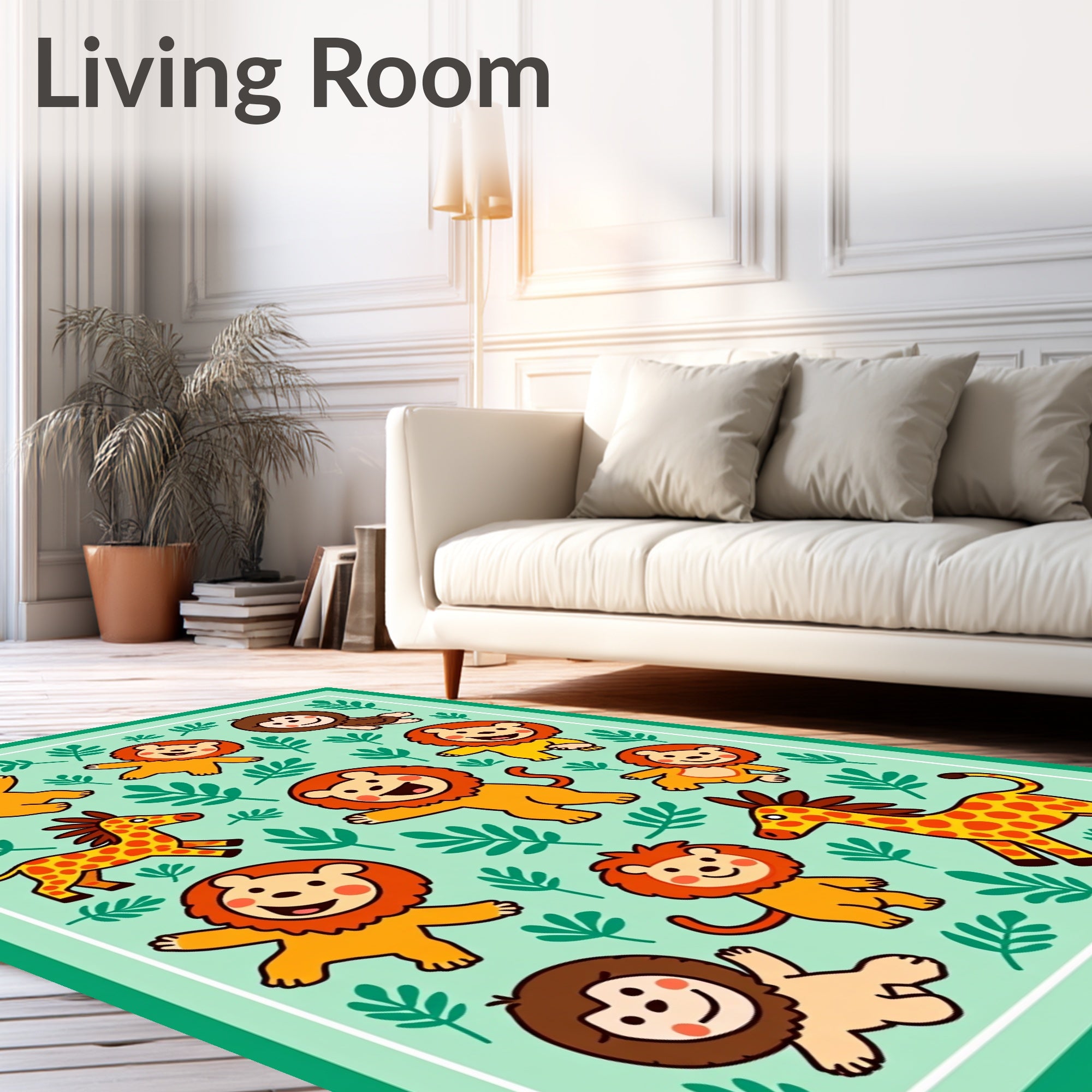 Playful Lions Giraffes Jungle Animals Rug