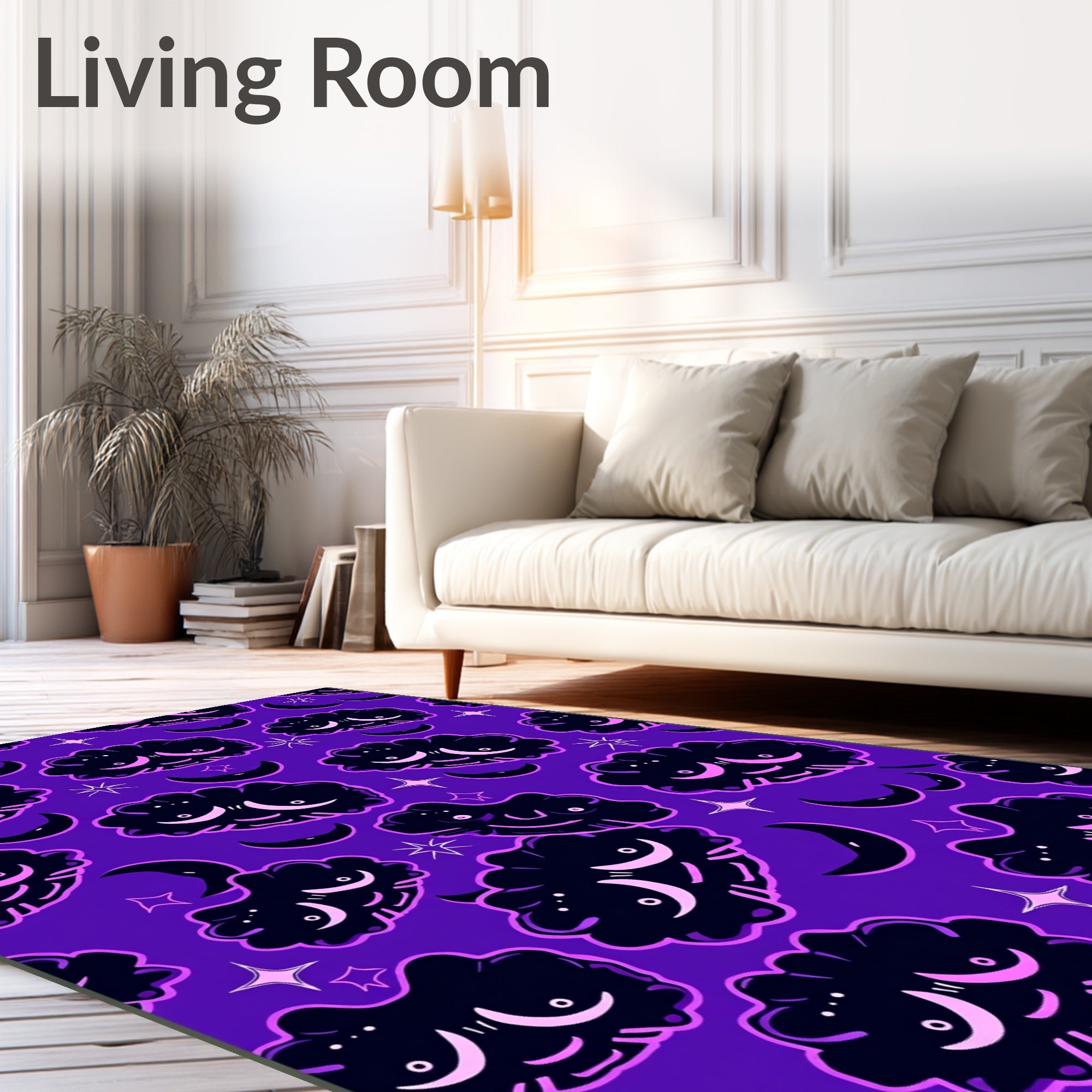 Dark Clouds Moon Stars Purple Rug