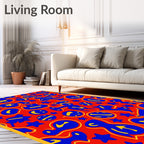 Red Abstract Blue Yellow Figural Stars Rug