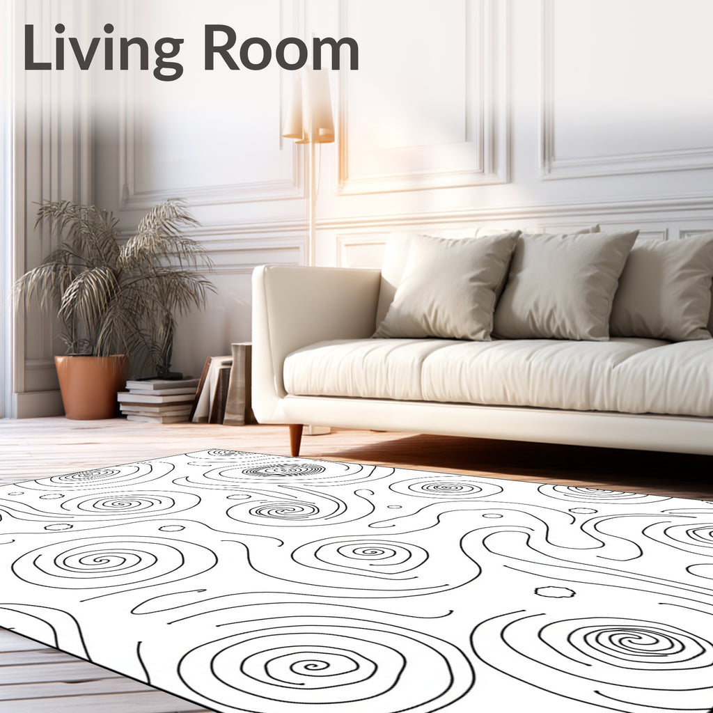 Abstract Swirls Black And White Organic Rug