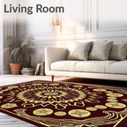 Deep Burgundy Golden Mandala medallions Rug