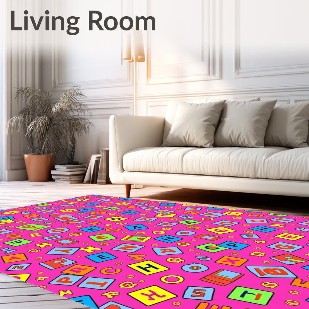 Alphabet Blocks Pink Playful Layout Rug