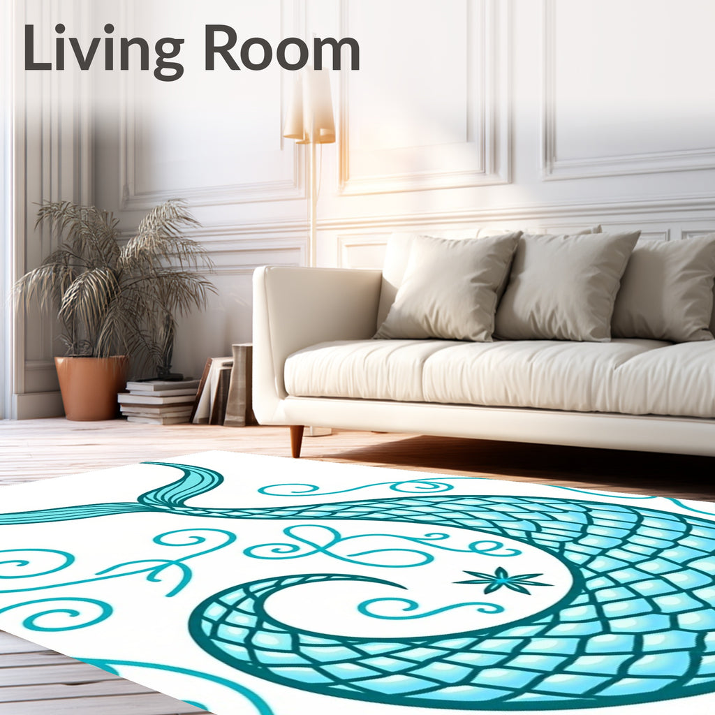 Aqua Mermaid Tail Swirls Star Rug