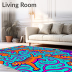 Playful Orange Tigers Purple Birds Aqua Rug