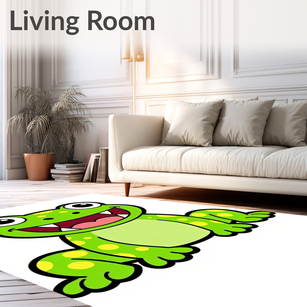 Whimsical Green Frog Polka Dot Rug