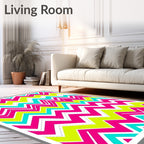 Vibrant Pink Turquoise Zigzag Chevron Rug