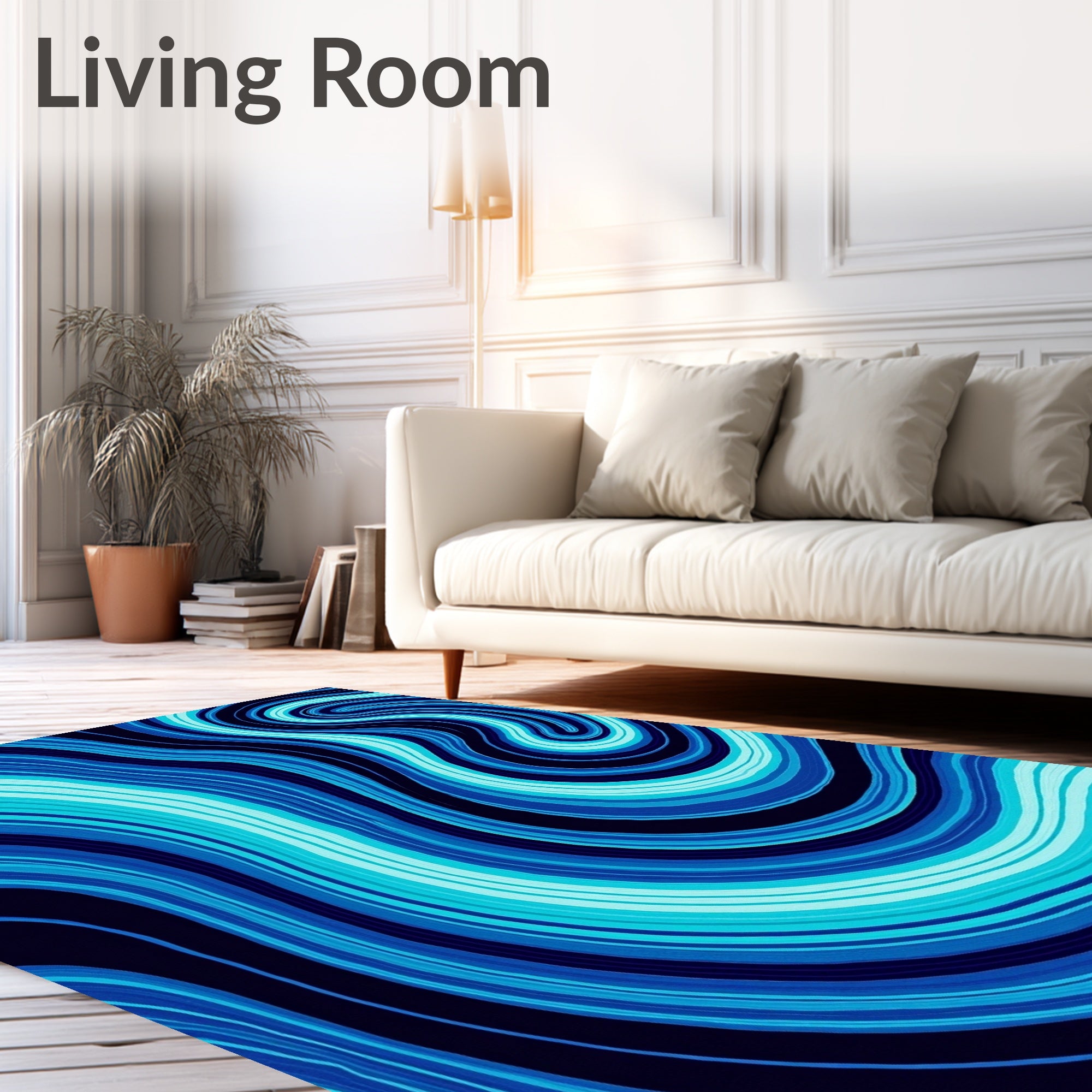 Deep Blue Ocean Agate Swirl Rug