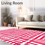Bold Red White Grid Plaid Rug