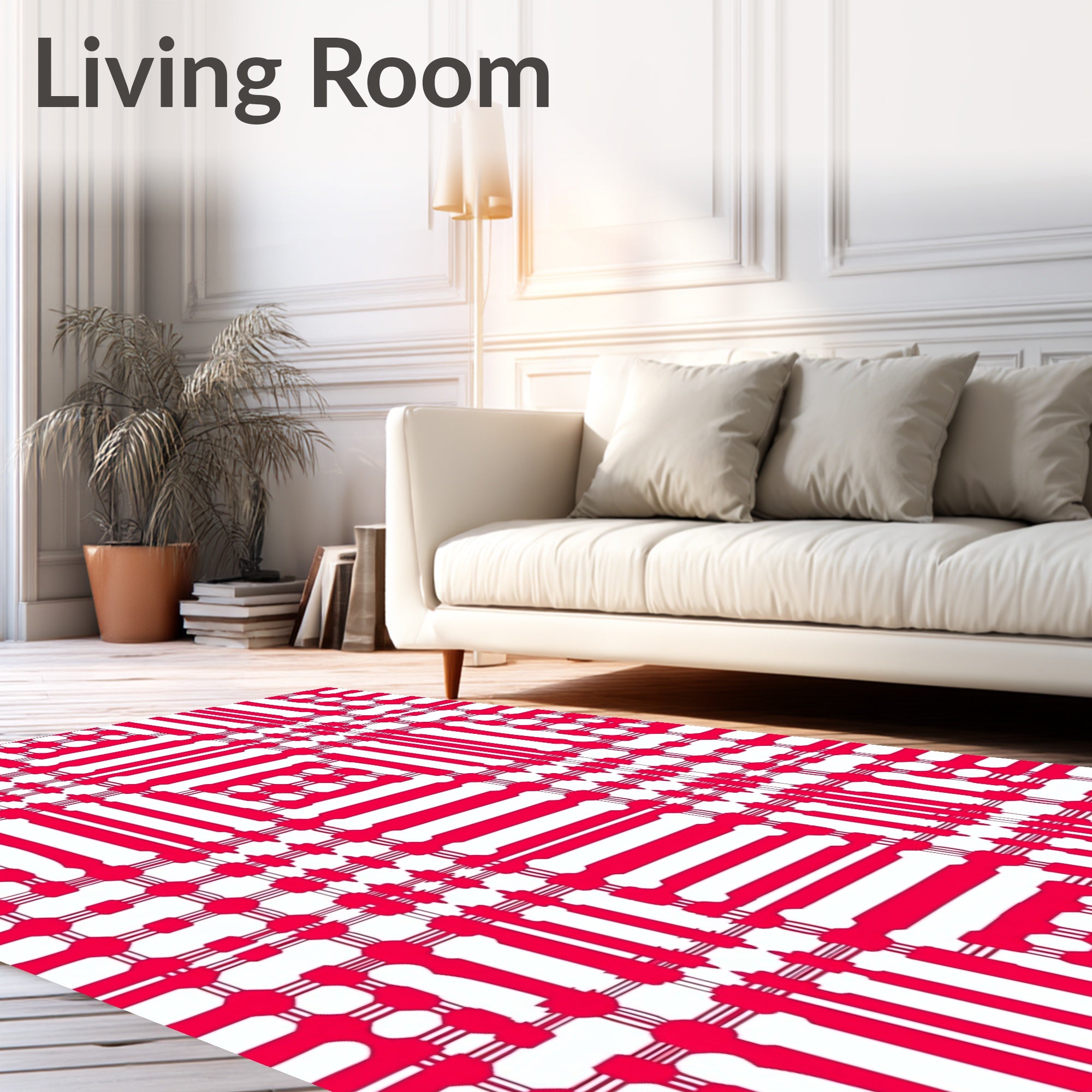 Bold Red White Grid Plaid Rug