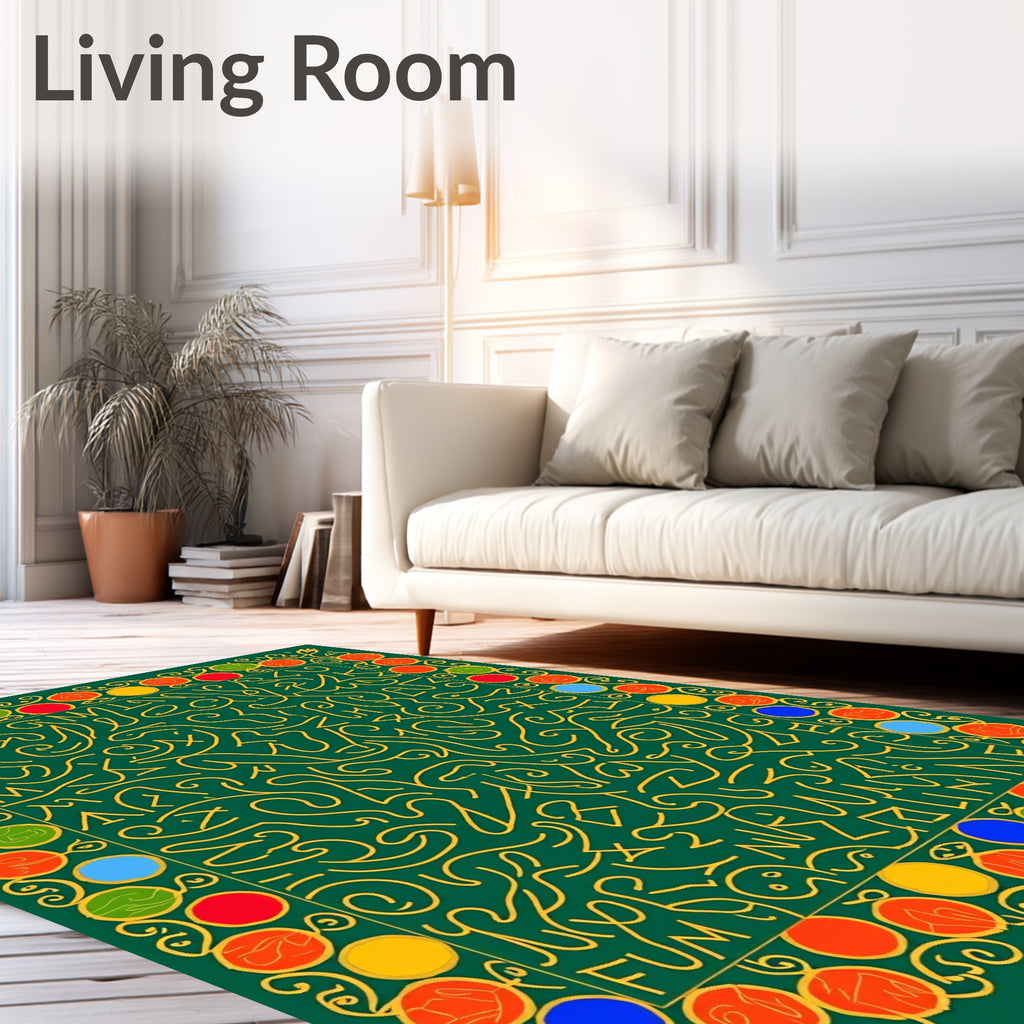 Green Yellow Abstract Bold Border Rug