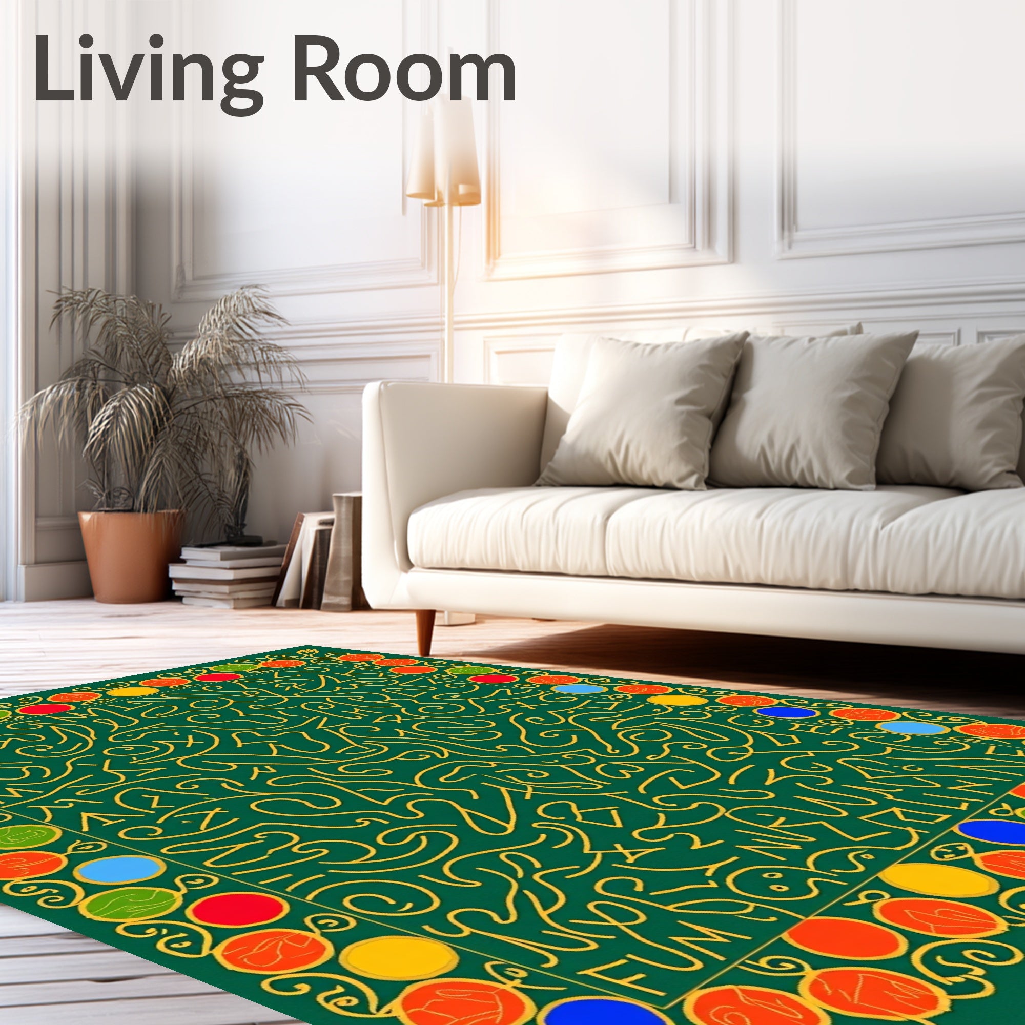 Green Yellow Abstract Bold Border Rug