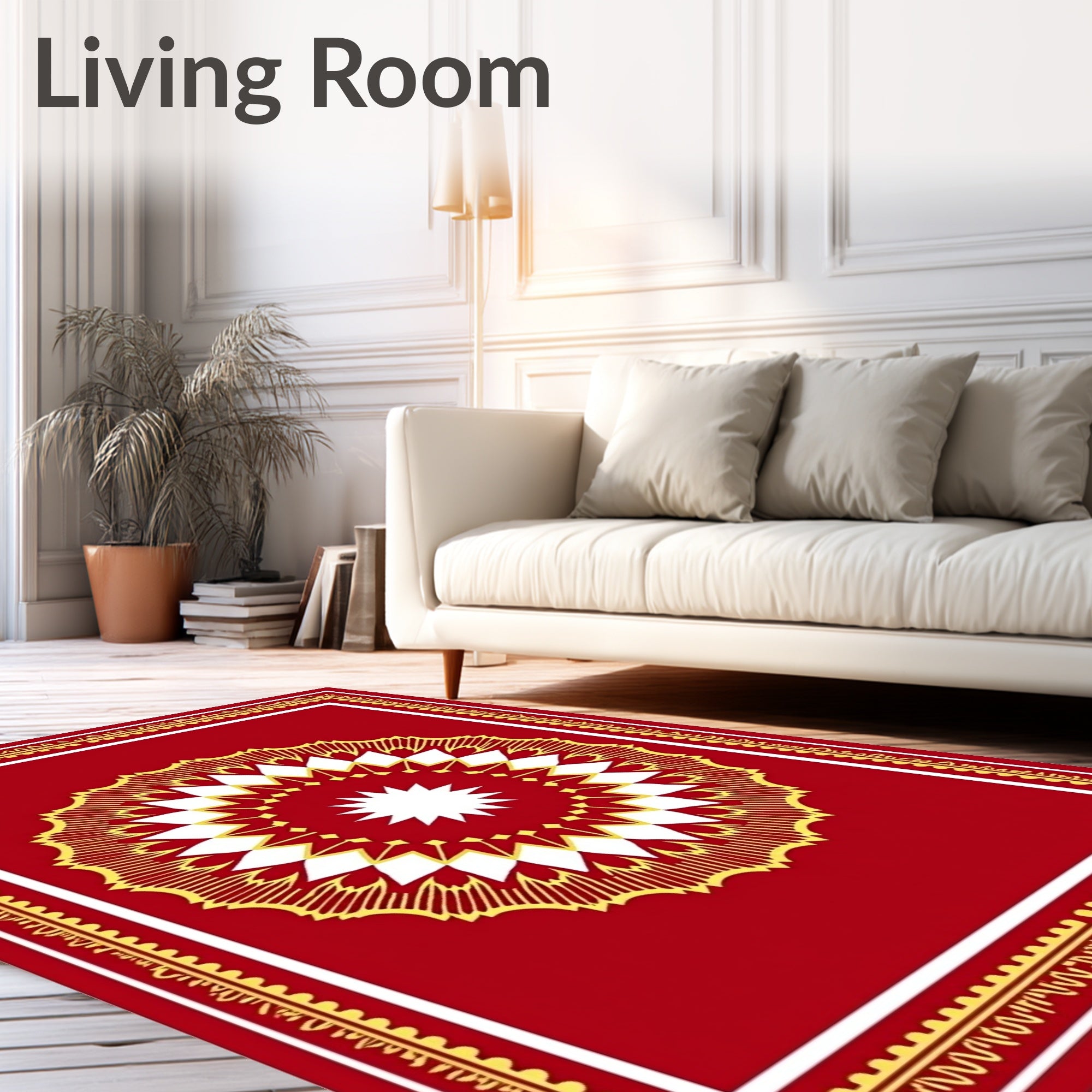 Crimson Gold Radial Sunburst Medallion Rug