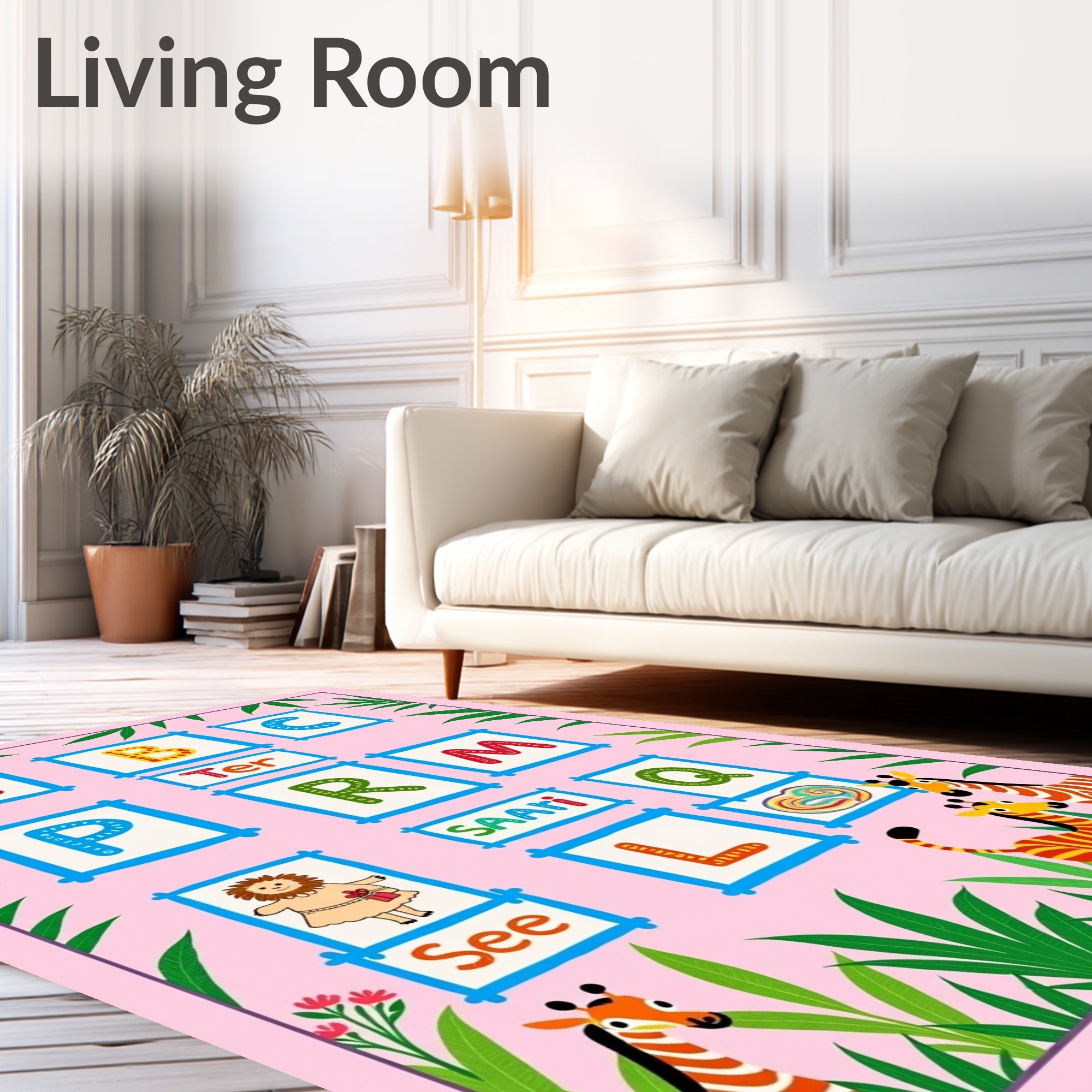 Whimsical Safari Alphabet Giraffe Rug