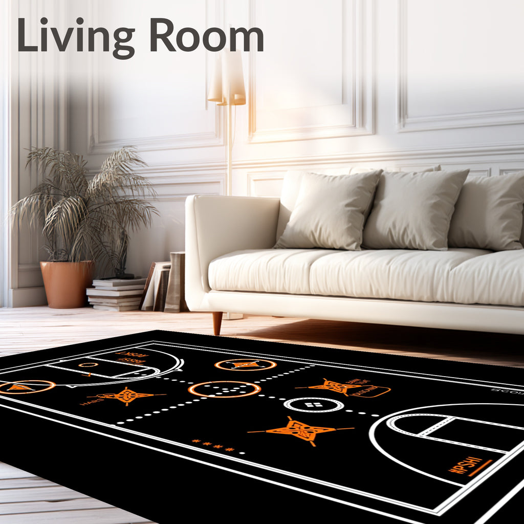 Black Orange Basketball Court Graphics Rug