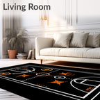 Black Orange Basketball Court Graphics Rug