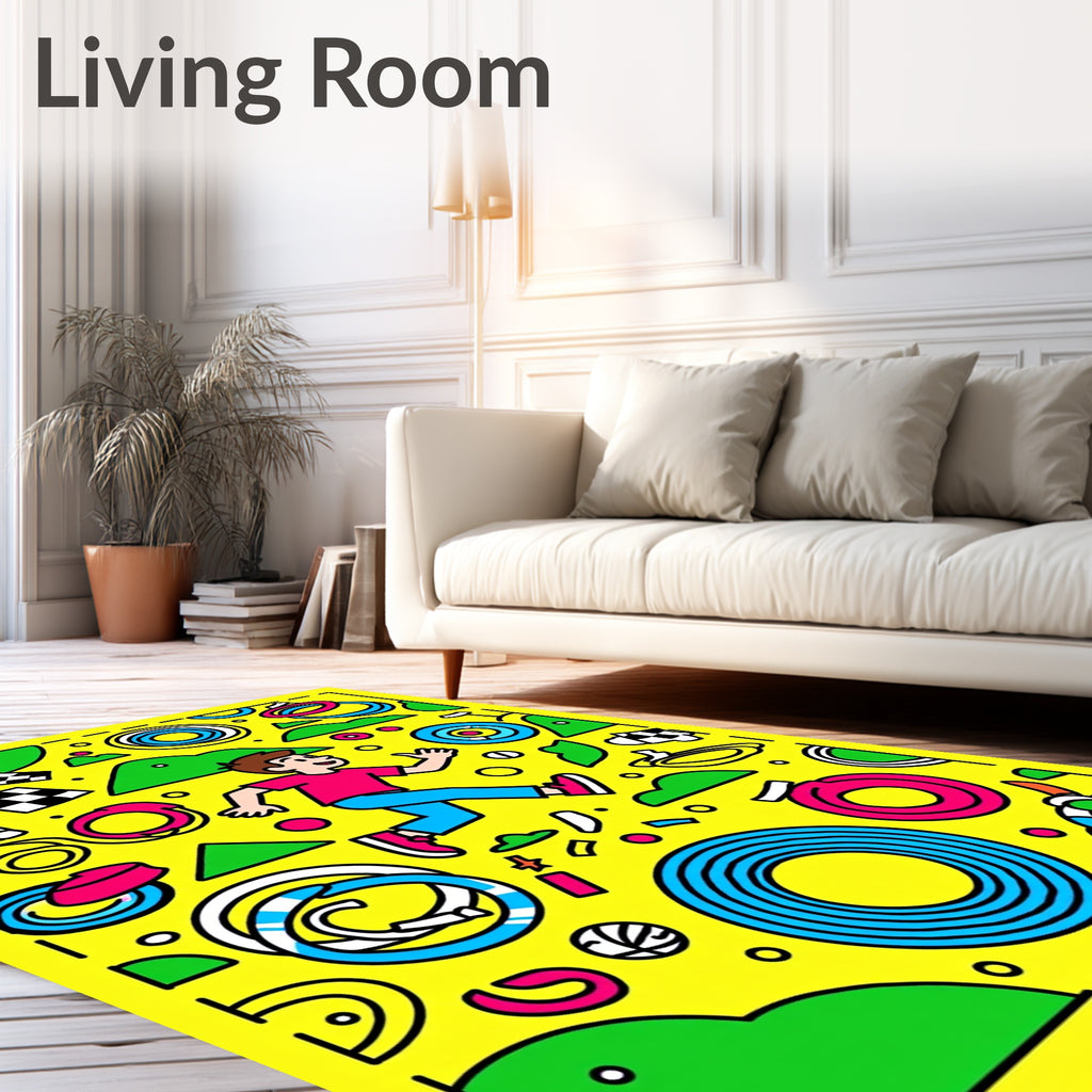 Yellow Cartoon Figure Ring Race Rug