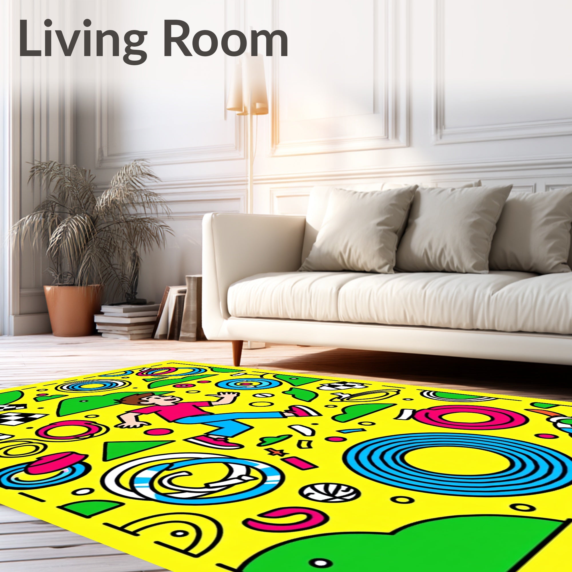 Yellow Cartoon Figure Ring Race Rug